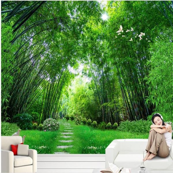 Murales de pared de fondo de bosque marino de bambú 3D, papel tapiz 3d, papeles de pared 3d para telón de fondo de televisión, 233W