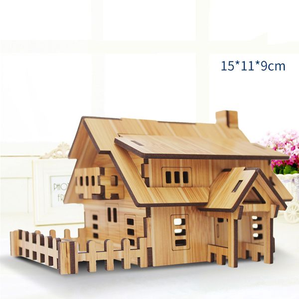 Rompecabezas de madera de bambú 3D, rompecabezas, casa de arquitectura, Kit de montaje DIY, juguetes educativos de madera para niños