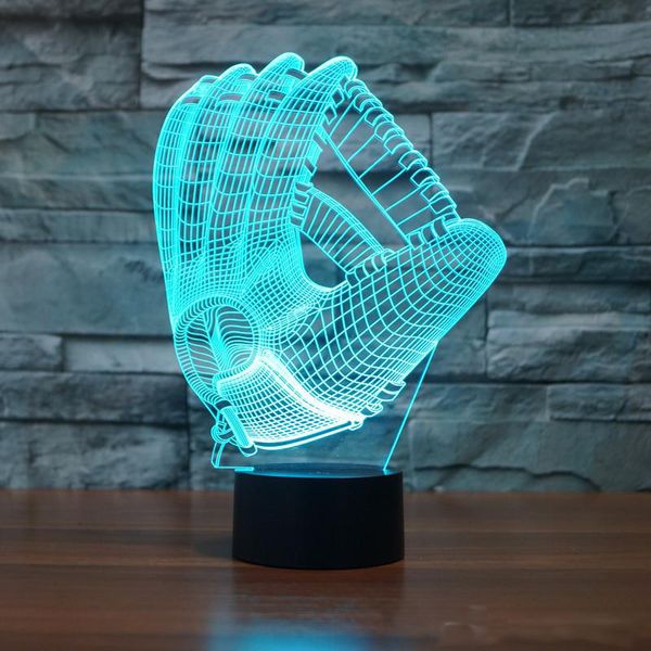 Gants de baseball 3D Veilleuse visuelle Acrylique 3D LED USB 7 Changement de couleur LED Lampe de table Noël