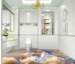 3D Salle de bain Dauphin Flood Plancher Tiles Waterproof Wallpaper pour la salle de bain