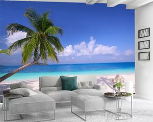 3d plage papier peint 3d papier peint pour chambre belle vue romantique sur la mer avec cocotiers salon chambre fond d'écran HD