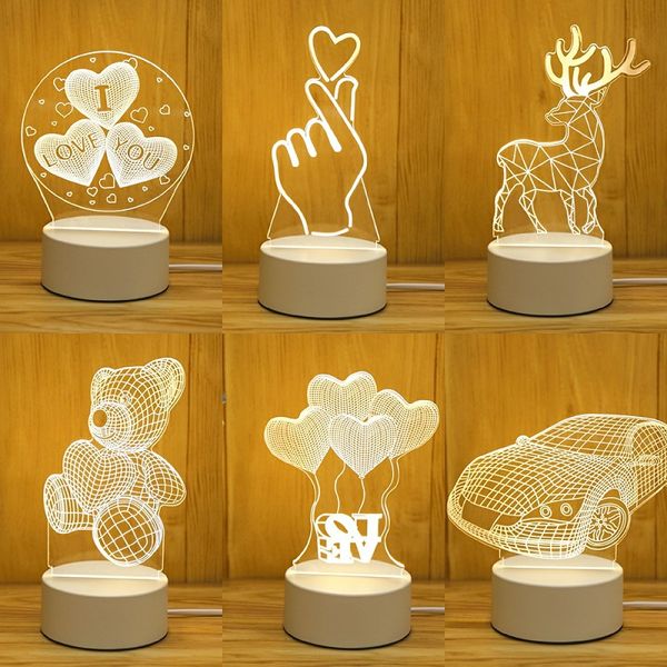 Ours 3D avec coeur veilleuses créatives LED décoration de chambre petite lampe de table romantique motif coloré décoration de chambre cadeau lampes de décoration pour la maison 1124