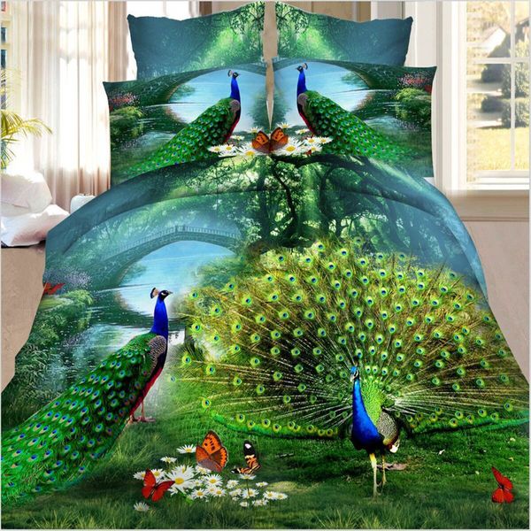 Literie 3D Ensemble de lit Animal Flower Reactive Imprimé 4pcs Ensembles de literie Doux Drap de lit Housse de couette et taies d'oreiller Home Textile T200706