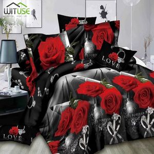 3D-beddengoed Set Luxe Rose Flowers Print 2/3pcs Family Set onder andere Dekbedovertrek Kussensloop Dames Meisjes Room No Tekanter Bed 201021