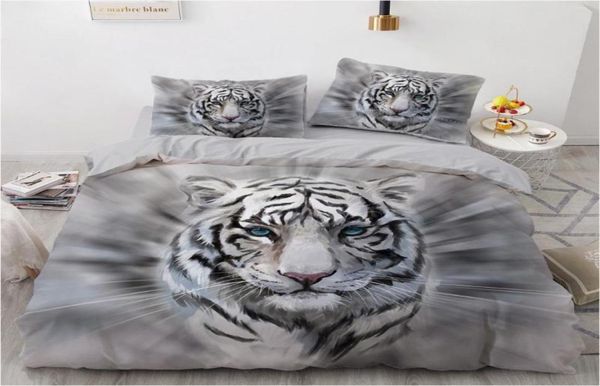 Juegos de ropa de cama en 3D Conjunto de cubierta de edredón de edredones negros Camino de cama de lino de la cama King Queen 203x230cm Diseño de tigre animal impreso7385175