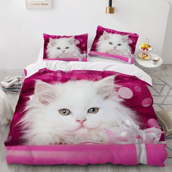 Juegos de cama 3D Juego de funda de edredón rojo Edredón Ropa de cama Funda de almohada King Queen 173 * 230 cm Tamaño Perros Mascota Perro Gato Diseño C0223