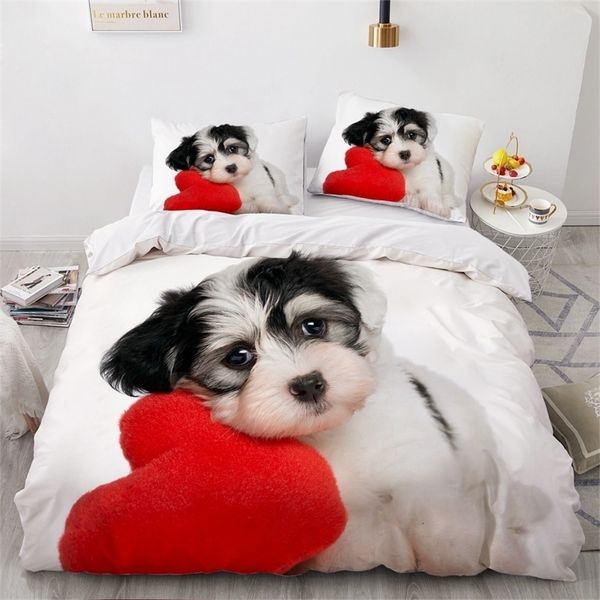 Juegos de cama 3D Juego de funda nórdica blanca Edredón Ropa de cama Funda de almohada King Queen 140 * 210 cm Tamaño Perros Mascotas Perro 210319