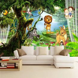 3D Slaapkamer Behang Fantasie Bos Esthetische Cartoon Dier Kinderkamer Achtergrond Muur Wallpapers Home Decor Schilderen M246a