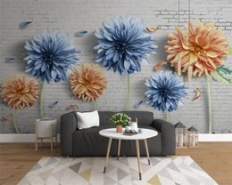 3D slaapkamer behang nu eenvoudige 3D chrysanthemum bakstenen muur bloem tv achtergrond muur aangepaste romantische bloemen 3d behang