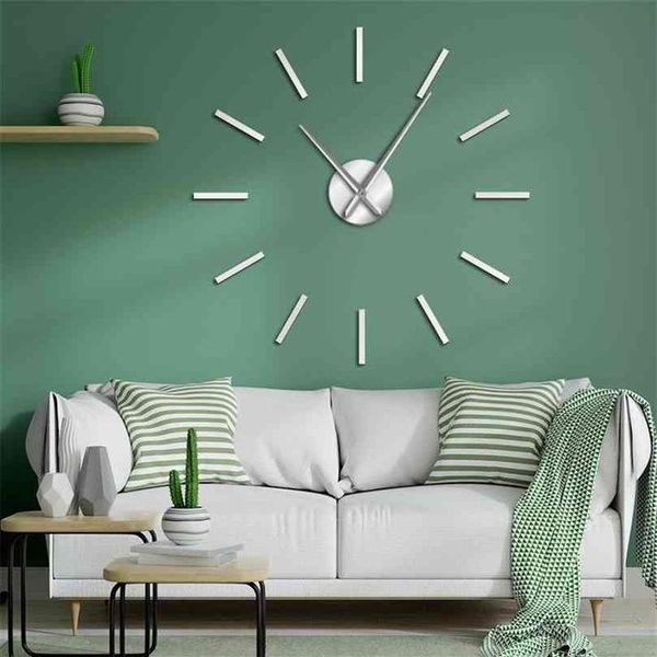 Grande horloge murale effet miroir acrylique 3D, Design Simple, Art décoratif, Quartz à balayage silencieux, montre à mains moderne 210913257j
