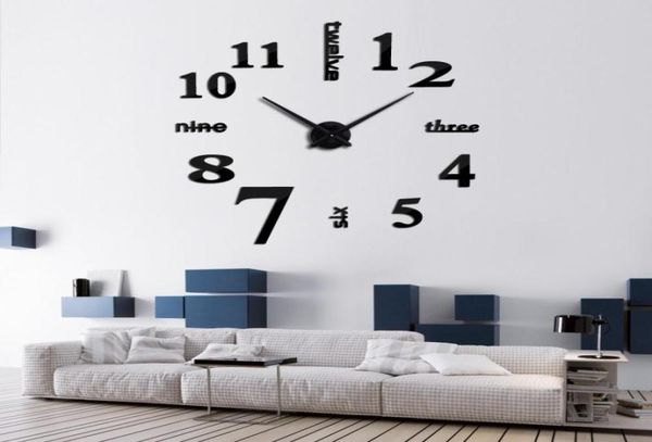 Reloj de pared con espejo acrílico grande 3d, reloj de cuarzo diy, relojes de naturaleza muerta, decoración del hogar para sala de estar, pegatinas de espejo, decoración de pared 255R2162693
