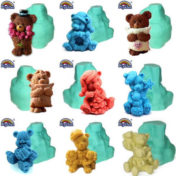 3D Big Bear Silicone Moules Pour Gâteau Topper Décoration Ours Garçon Gril Savon Bougie Faire Forme Forme Animale Artisanat Pour La Décoration Intérieure 210721