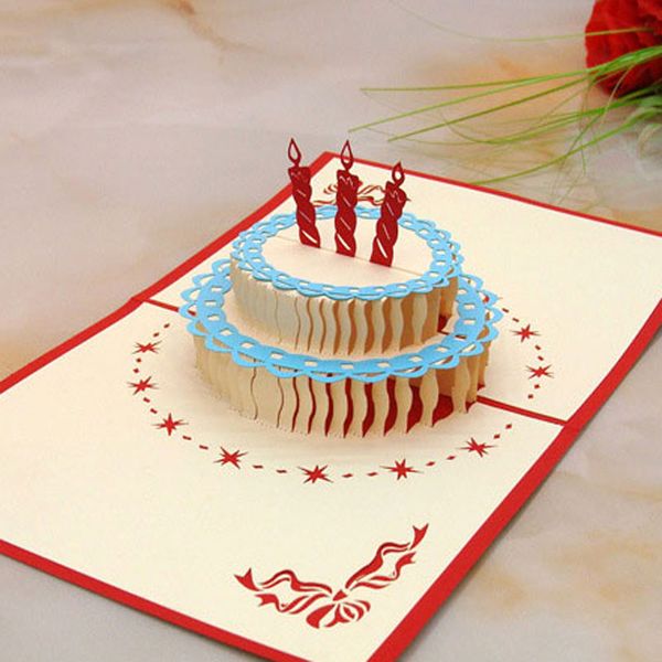 3D joyeux anniversaire gâteau Pop UP cartes de voeux papier fait main cartes postales créatives fournitures de fête pour les enfants