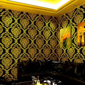 3D zwart en goud reliëf verdikking gouden behang voor hotel gastenkamer slaapkamer behang in reliëf gemaakte decoratieve behang