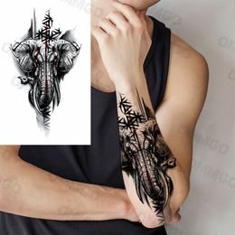 3D Zwarte Olifant Onderarm Tijdelijke Tatoeages Voor Mannen Volwassen Leeuw Kroon Wolf Kompas Fake Tattoo Body Art Decoratie Tatoos Sticker