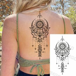 3D Zwarte Mandala Maan Hanger Tijdelijke Tatoeages Voor Vrouwen Volwassen Meisje Lotus Roos Bloem Nep Tattoo Rug Arm Borst Wasbare Tatoo