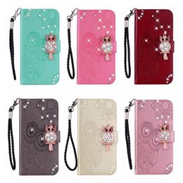 3D Bling Diamond Portemonnee Lederen Gevallen voor Samsung S22 Ultra Plus A22 A33 A53 5G Galaxy A13 4G Uil Bloem Kant Dier Kaarthouder Telefoon Flip Cover Impressum Bird Book Pouch