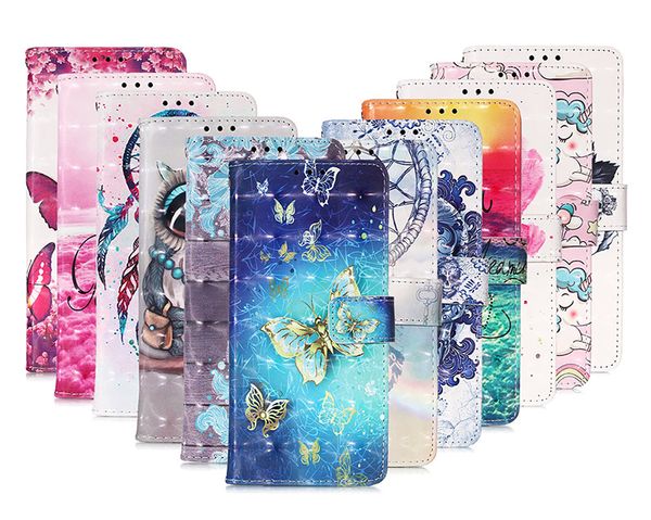 Étuis portefeuille en cuir bling 3D pour Iphone 13 12 Mini 11 Pro XS MAX XR X 6 7 8 Plus Hibou Crâne Rêve Fleur Licorne Carte d'identité support Couverture