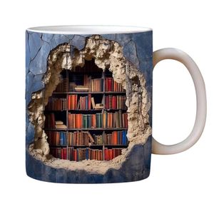 Taza de café con estantería 3D, taza con estante de biblioteca de 11 onzas, taza para amantes de los libros, estanterías de cerámica creativas con agujero en una taza de pared, regalos de Navidad geniales para lectores amantes de los libros