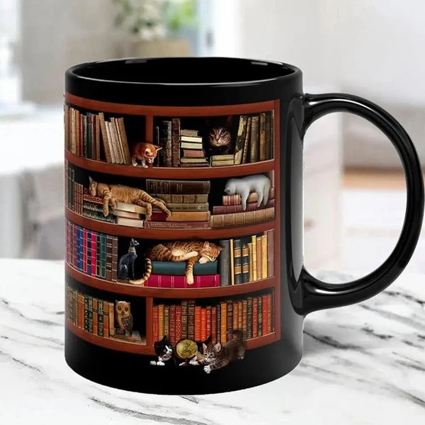 Bibs à librairie 3D Cat Cat Cat Design Book Club Novelty Coffee motivation Citation durable 240418