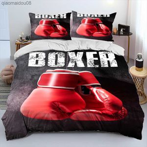 Gants de boxe 3D Boxer Fight Couette Ensemble de literie Housse de couette Ensemble de lit Housse de couette King Queen Size Ensemble de literie Adulte L230704