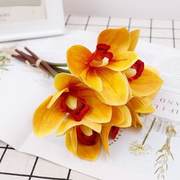 3D Bruid Boeket 6 Hoofden Kunstmatige Cymbidium Orchidee Bloembossen