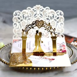3d bruid bruidegom papieren kunst drie vouwpocket card trouwfeest uitnodigingskaarten envelop set 2502
