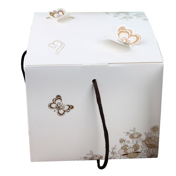 Boîte à gâteaux papillon 3D avec poignée et corde, coffrets cadeaux en papier Kraft blanc, emballage alimentaire pour fête prénatale, anniversaire
