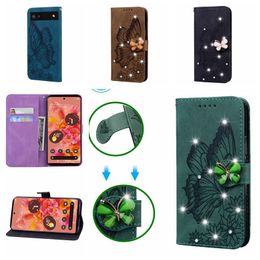 3D Butterfly lederen portemonnee kisten voor Redmi 10C 10A 10 5G A1 2022 Xiaomi 12t Pro Google Pixel 7 Pro 7A 6 6a Samsung A54 Bling Diamond Print Imprint Holder Flip Cover Sage Pouch