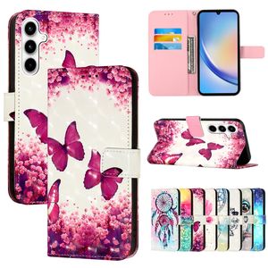 Étuis portefeuille en cuir papillon 3D pour Samsung A55 A35 Redmi 13C Motorola Moto MOTO Edge 40 Neo G Play 2024 4G Play 5G Skull Flower Dreamcatcher Flip Cover Holder Pouch