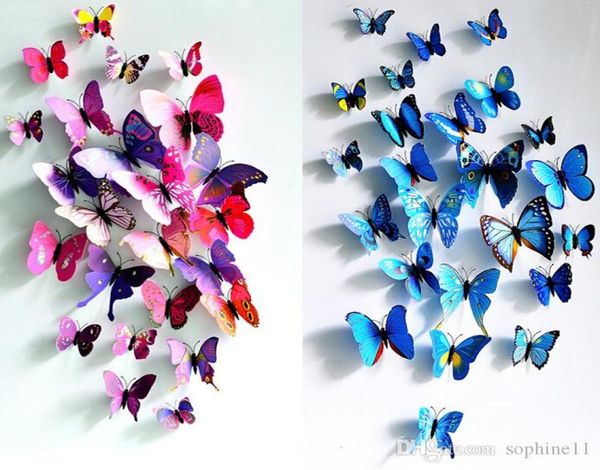 Sticker mural papillon 3D Butterflies simulées 3D Butterfly Double aile décoration murale Art décalcomanies pour la maison 5259576