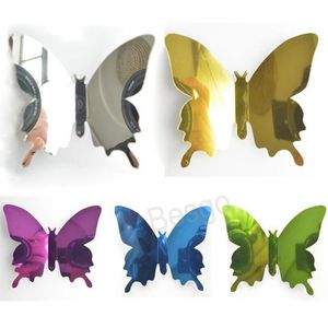 3D papillon autocollant mural stéréo miroir avion papillons autocollants PVC amovible stickers muraux papillon décoration de la maison BH6078 TYJ