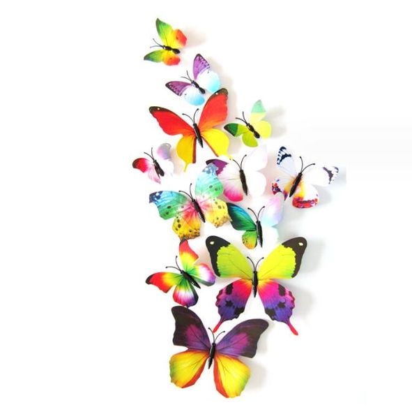 Autocollants muraux papillon 3D, décoration de mariage, autocollants magnétiques pour réfrigérateur, décoration de fête de mariage, autocollant de couleur en PVC