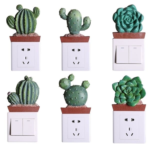 Pegatinas de interruptor de Cactus 3D, calcomanías, cubierta de enchufe de resina en la pared, cosas para decorar, accesorios de habitación y salón para adolescentes, decoración de luz