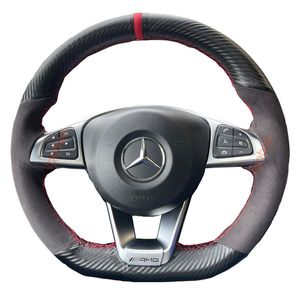 3D Koolstofvezel Zwart Suède Stuurwiel op Wrap Cover Voor Mercedes Benz S-Klasse S500/A-Klasse AMG A45 16-19
