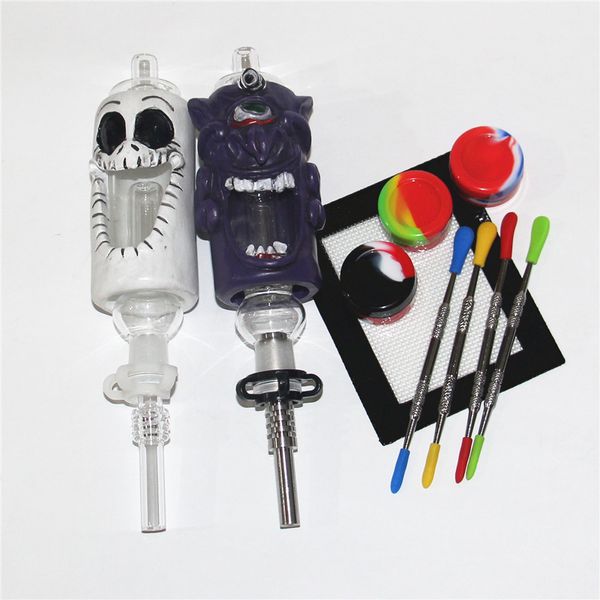 3D Cartonn Résine Narguilés Nectar Dab Verre Tuyaux 14mm Avec Acier Inoxydable Quartz Pointe Fumer Pipe Paille Huile Rigs