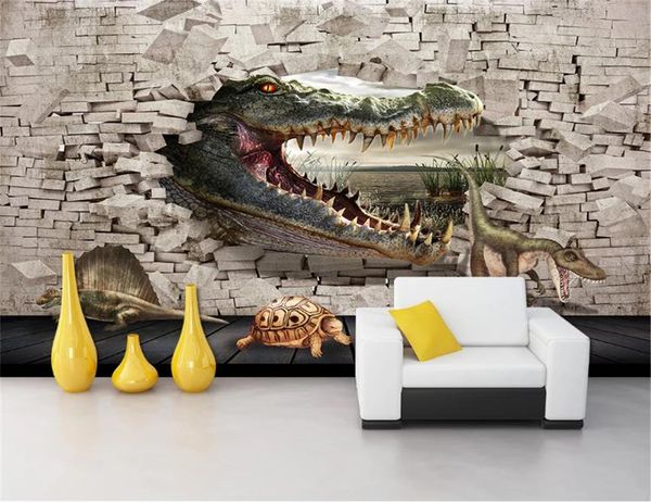 Papel pintado de seda de animales de dibujos animados 3d Cocodrilo dinosaurio tortuga pintura 3D Fondo pintura de pared HD Superior decoraciones interiores papel tapiz