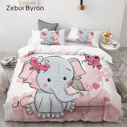 3D Cartoon Beddengoed Set voor Kinderen / Baby / Kind / Jongen / Meisje, Roze Olifant Dekbedovertrek Set Custom / Europe / Queen, Quilt / Deken Cover Set Y200111