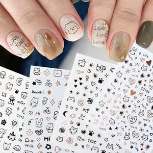 3d dessin animé Graffiti Cat Childlike Nail Art Stickers Kawaii Chog Dog Rabbit Animal Series Sliders for Manucure Decals 240430