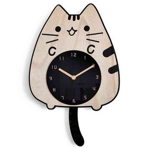 3D dessin animé chats horloge murale décoration de la maison enfants chambre décor remuant queue créative silencieux Quartz numérique balançoire horloge R230919