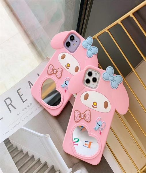 Cartoon 3D lindo espejo de cinnamoroll con fundas de cordones para iPhone 13 12 11 PRO X XS XR MAX SE 7 8PLUS Japan Lovely Cat My Melody CO9081015