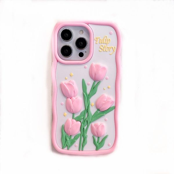 Coque en forme de tulipe, dessin animé 3D, pour iPhone 14, 15 ProMax Plus, 13 Pro Max, 12, 11, compatible avec iphone 15, avec support en silicone souple, 1 pièce