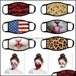 3D cartoon luipaard Animal Dog Mouth Masker Natie vlag Hangende oor persoonlijkheid Grappig gezicht XHH9-3021 Drop Delivery 2021 Designer Masks Huiskee