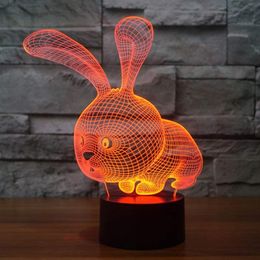 CARTEOVE 3D Rabbit Night Night Light Touch mesa de mesa óptica Lámparas de ilusión 7 luces de cambio de color decoración de Navidad regalo de cumpleaños316c