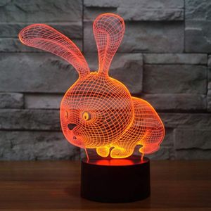 CARTOTE 3D Rabbit Night Night Light Touch mesa de mesa óptica Lámparas de ilusión 7 luces de cambio de color decoración de Navidad regalo de cumpleaños176n