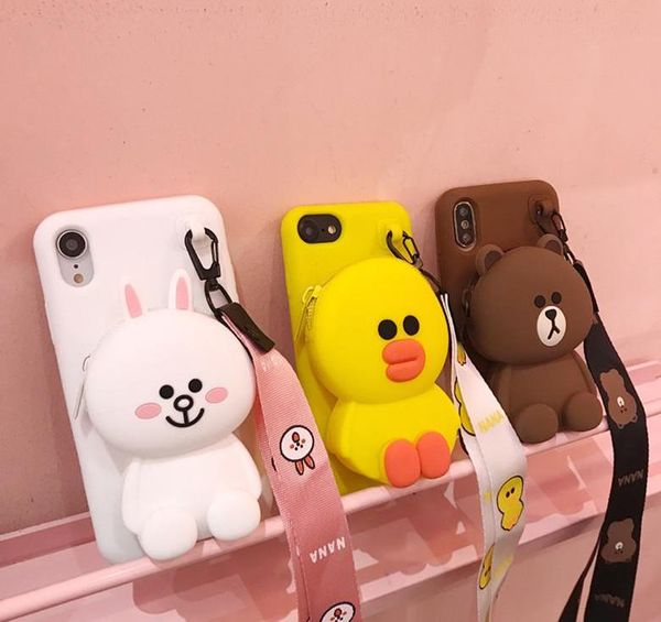 3D Cartoon Totoro Cony Sally Zipper Wallet Cute Cartoon Soft Silicone Phone Case para iPhone 12 pro 7 8 Plus X XR XS Max