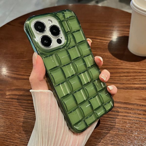 Étuis 3D Weave Grid Ice Cube Candy Color Transparent Phone Case pour iPhone 14 13 11 12 Pro Max XS XR X Couverture en silicone souple antichoc