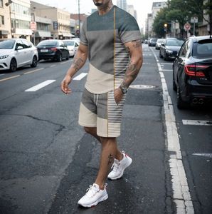 3D casual para hombre cuello redondo camiseta conjunto verano de alta calidad calle de moda pantalones cortos de manga corta ropa deportiva 2 piezas 240219