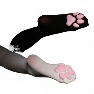 3D Cat Claw Lg Calcetines Chicas Medias Sexy Kawaii Calcetines Muslo Medias altas Mujeres Lolita Calcetines Garra Pad Cosplay U41O #