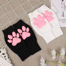 Guantes tridimensionales con almohadilla para carne de pata de gato en 3D, lindo estampado de pata de gato, dedo expuesto, accesorios cálidos de punto de felpa para niña